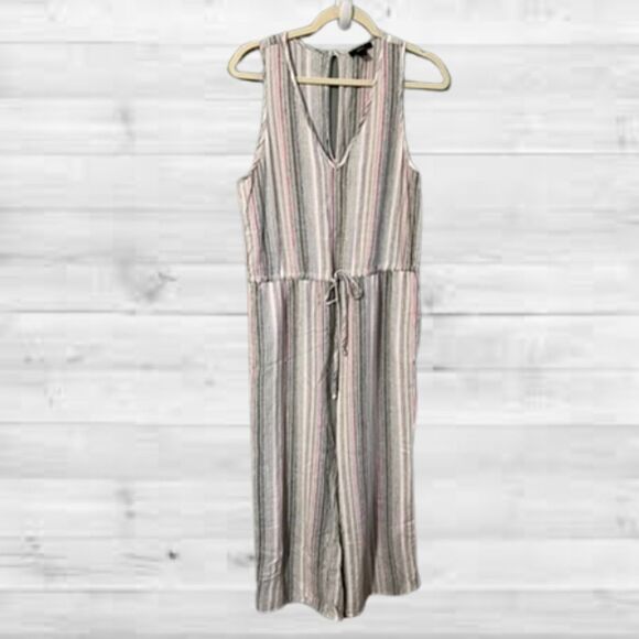 DREW Anthropologie Striped Sleeveless Linen Jumpsuit, Multi Color Summer Romper - Picture 1 of 14